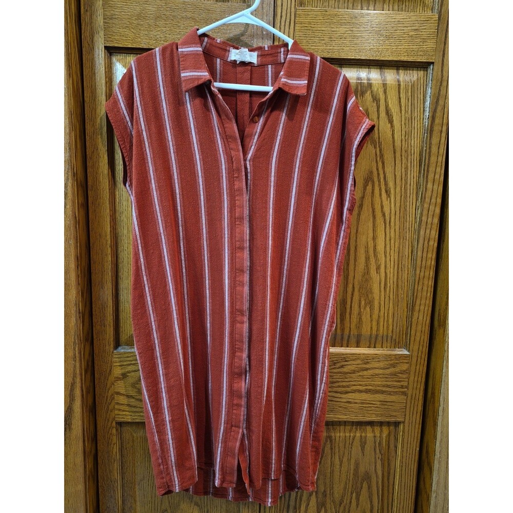Blu Dahlia Top Tunic Dress Woman’s Sz M Rust color Striped Button Up